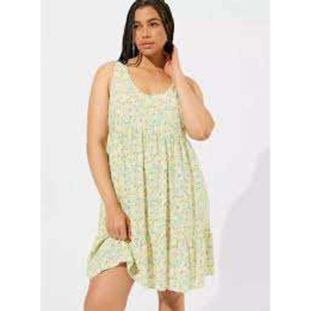 Torrid Floral‎ Babydoll Dress Womens 3 Yellow Tiered Scoop Neck Sleeveless Mini
